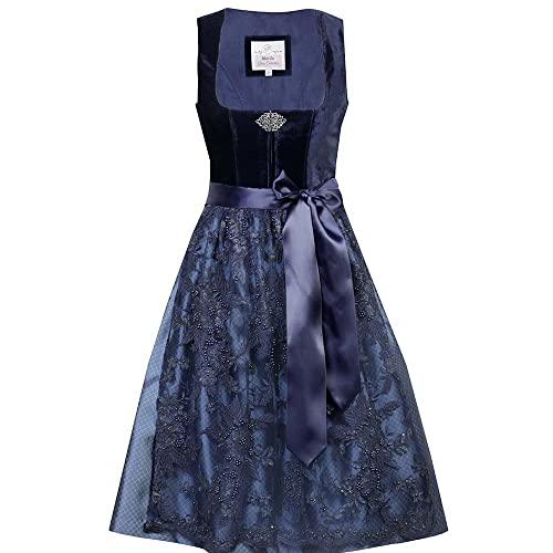Marjo Dirndl Edith 65er Länge dunkelblau | Samt Mididirndl schlicht...