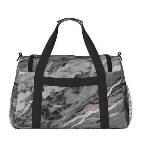 Light black marble Print Travel Duffle Bag - Foldable Personal Item Travel Bag for Women & Men,Carry-On Convertible Crossbody Tote Bags with Adjustable Shoulder Strap & Pockets 13x10.2x19.7 in2