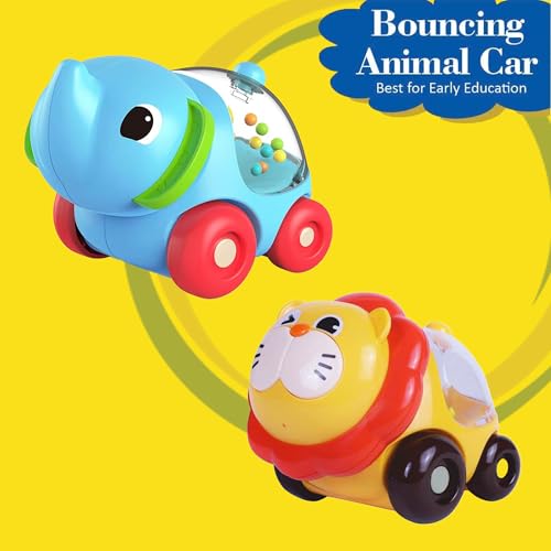 Image of ToyBharat Pop Pop Lion and Elephant (Set of 2) Free Wheel Toy Features Vibrant Multicolour Designs and Smooth Battery-Free Rolling Action. Perfect for Kids Ages 1 to 6, Active Play