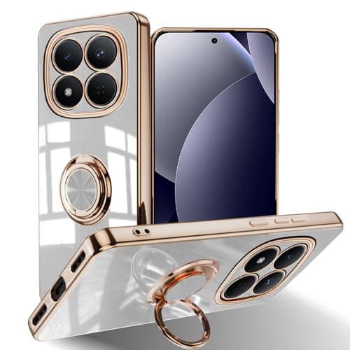 #VerdientProvisionen<br>Hülle für Xiaomi Redmi Note 15 Pro 5G Galvanik Mit 360 ° Verdrehbare Ring Silikon TPU kameraschutz Handyhülle für Magnetischen Autohalterungen Schutzhülle für Redmi Note 15 Pro 5G Weiß