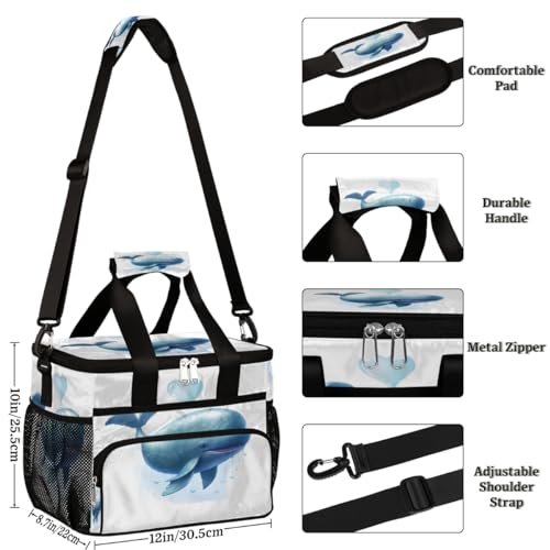 Cute Whale Heart Insulated Picnic Backpack Lunch Box for Women Men Picnic Basket Tote Lunch Bag Picnic Bag Portable Lunch Bags for Picnic, Beach, Work, Trip,Office, Camp Whale