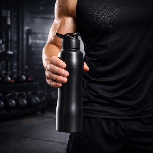 Image of Kin-Kart Water Bottles 1000 ml Stainless Steel Water Bottle 1 Litre | Eco friendly Steel BPA Free Leakproof Water Bottles for School, Office, Home, Gym (CLASSIC, BLACK)