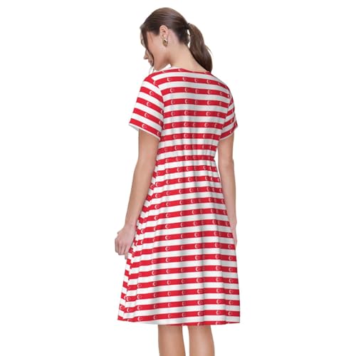 Robe d'été drapeau de Singapour imprimé graphique manches courtes doux