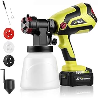 CACOOP Cordless Paint Sprayer Gun w/4.0Ah Battery and Fast Charger, 550W Battery Powered HVLP Sprayers for Home Interior and Exterior