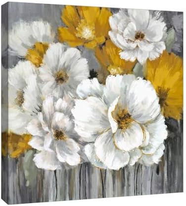 Floral Rustic Farmhouse Canvas Wall Art 14x14in Framed Oil Painti...