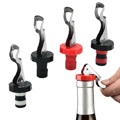 Lever-Arm Wine Bottle Stoppers, 4-Pack Reusable Bottle Stoppers Vacuum Sealers for Wine, Champagne, Beverages, Bottle Stopper Preserves Freshness Wine Stoppers Bubbles