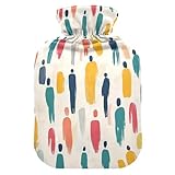 Art Stick Figures Cute Light Color hot Waterbottle with Soft Cover, 1L Warm Compress for Hot and Cold Therapies,Arthritis,Bolsa para cólicos menstruales