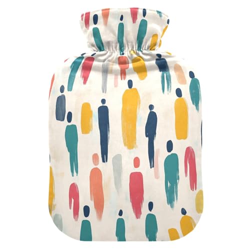 Art Stick Figures Cute Light Color hot Waterbottle with Soft Cover, 1L Warm Compress for Hot and Cold Therapies,Arthritis,Bolsa para cólicos menstruales