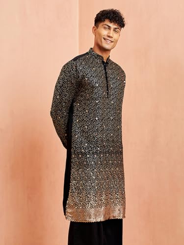 VASTRAMAY Men's Black Georgette Sequin Kurta - Image 6