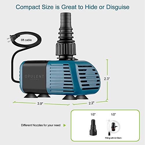 Opulent Systems 180Gph 9.5W Submersible Pump (680L/H) Ultra Quiet Water Pump For Fish Tank, Pond, Aquarium, Statuary And Hydroponics #TOP1