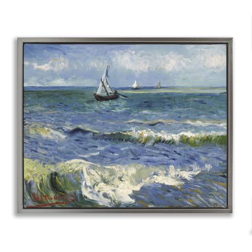 Van Gogh Seaside Harbor Painting, 16 x 20 Inch Canvas in Floater Frame