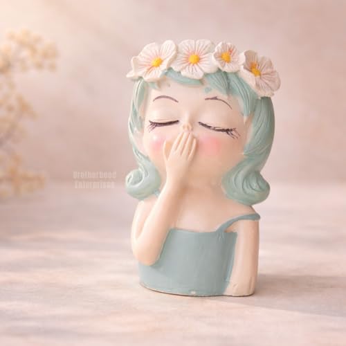 Image of Cute Beautiful Combo Pack of 4 Girls Succulent Planter Pots Resin Creative Flowerpot Plant Pots Planter Container for Home Garden Office Desktop Decoration - Multi (Pack of 4)
