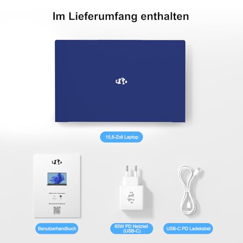 NIMO 15.6 Laptop FHD Computer: 16GB RAM, 1TB SSD, Win 11 Home, Intel N100 bis 3,4GHz, WLAN-Konnektivität, Fingerabdruckleser, 65W PD, Tastatur mit Hintergrundbeleuchtung, Blau
