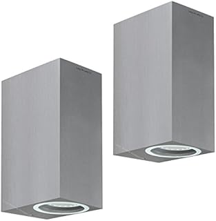 2 x Modern Rectangular Up Down Aluminium Finish Outdoor Wall Light Fixture GU10 ZLC063AB