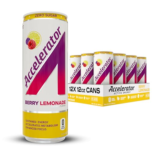 Image of Accelerator Active Energy Drink, Berry Lemonade 12oz can (12 pack) | Zero Sugar, Sustained Energy from 100% Natural Caffeine (200mg from Green Coffee Bean & Green Tea extract)