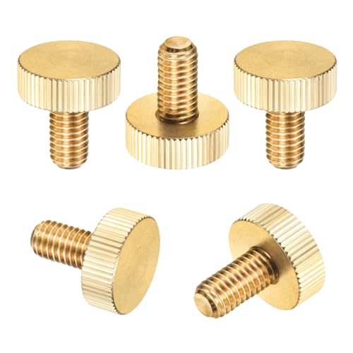 M METERXITY 5-Pack Knurled Thumb Screws, M8x16mm Solid Brass Flat Head Fully Threaded Knobs Bolts Fasteners W Grip for Electronic/Equipment/Industry/Home, Thumbscrew Threaded Knurled Tip