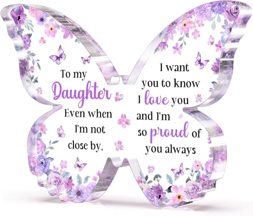 Image of Gifzy Daughter Gifts from Mom Dad, Unique Purple Butterfly Acrylic Plaque Desk Decor, Best Gifts for Daughter Adult Birthday Graduation Christmas Valentines, 5 x 5 x 0.5 inches