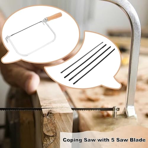 Laubsäge Inkl. 5 Sägeblätter Für Metall Und Holz, Laubsäge Set Laubsägeblätter, Verchromter Stahlrahmen, Ergonomischer Handgriff Multifunktionssäge Hand-Bügelsäge