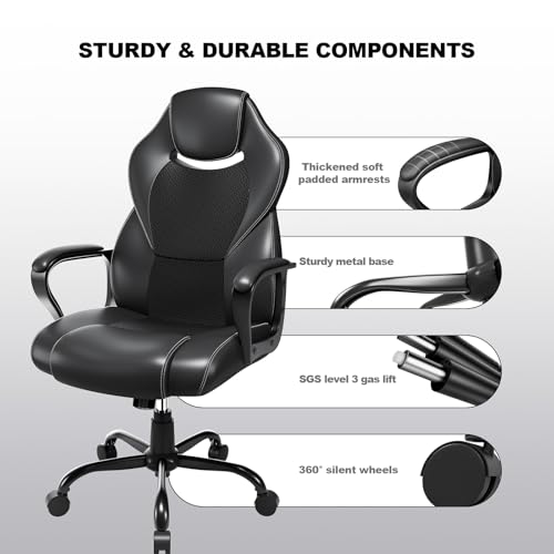 Sedia da Ufficio Ergonomica con Supporto Lombare, Sedia Scrivania Poltrona Girevole ad Altezza Regolabile per Ufficio e Studio — Nera - Sedia gaming - Immagine 6