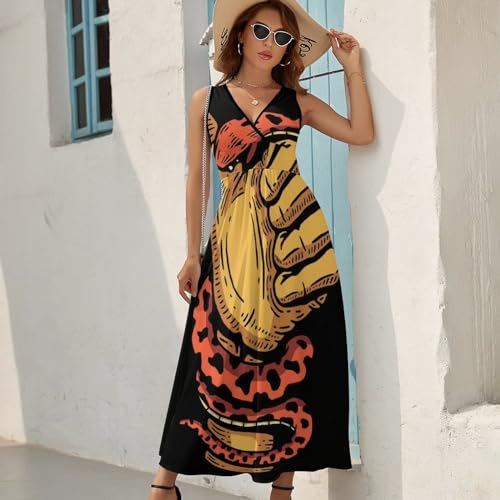 Robe longue d'été à motif serpent | Robe maxi sans manches décontractée