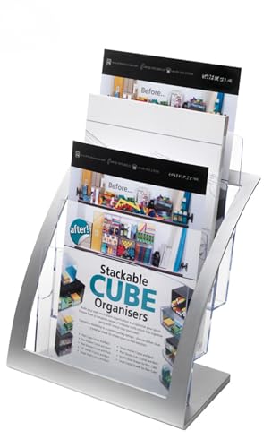 SLLS チラシケース カタログスタンド A4サイズ 卓上 POP広告スタンド ハガキホルダー オフィス収納 新聞・マガジン ディスプレイボックス (シルバー)