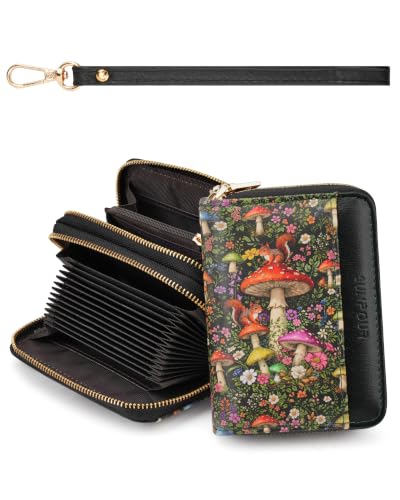 Image of Mushroom Moon Credit Card Holder for Women,Accordion Wallet
