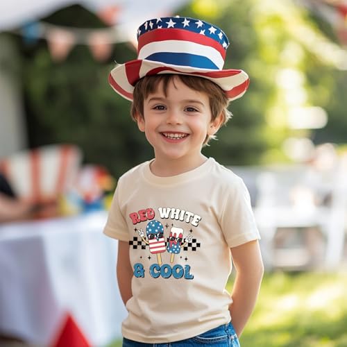 Image of Kid 4th of July T-Shirts Boys Girls American Flag Shirt Patriotic Top Short Sleeve Tees 2-12 Years