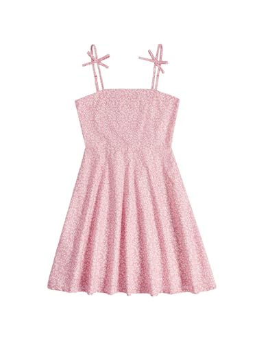 SOLY HUX Girl's Floral Print Spaghetti Strap Dress Sleeveless A-line Mini Dresses Summer Beach Sundress