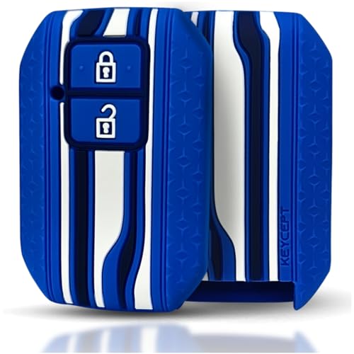 Image of KEYCEPT Tristar Key Cover for Suzuki Swift, Dzire, Ertiga, Grand Vitara, Celerio, Brezza, Fronx, Jimny, Ignis, Urban Cruiser, Rumion, Hyryder, E-Vitara (2 Button smart Key Cover, Blue)