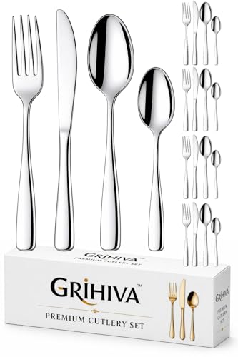 Image of 20 Pcs Silver Mirror Polish Stainless Steel Cutlery Set for Dining Table with Spoons and Forks Set + Butterknives - The Perfect Tableware /Flatware