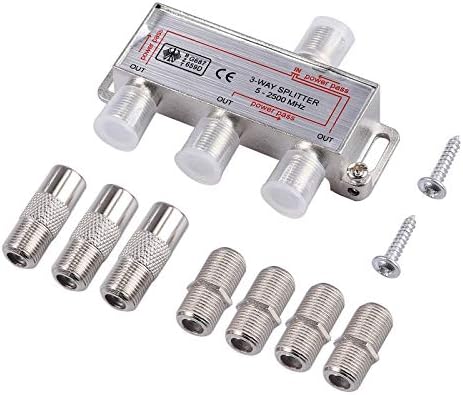 Justech 3 Way TV Aerial Splitter Coax Splitter F Type Splitter 5-2500MHz with 1.5m Coax Cable F Plugs for Sky Box Telewest Eurovox Starview Dreambox
