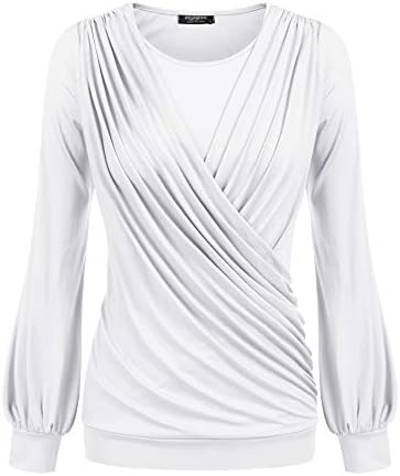 Zeagoo Womens Long Sleeve Shirt Casual Top Blouse Plus Size Pleated Tunic Shirt,White,X-Large