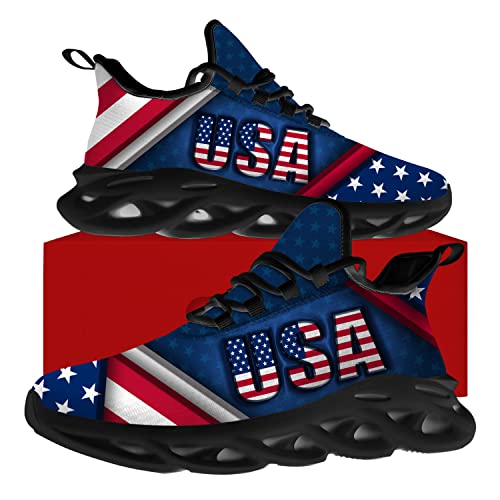 Ciadoon American Flag Shoes for Women Men Road Running Athletic Walking Tennis Sneakers 4th of July Shoes Gifts4