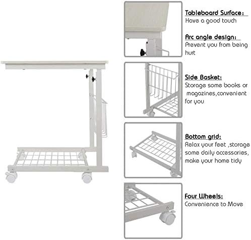 GOTOTOP Height Adjustable Side Table with Rolling Wheels Sofa Side Table Slide Under Bedside End Table Laptop Desk Computer Stand Workstation with Storage Basket for Home Office Bedroom Hospital (#3)