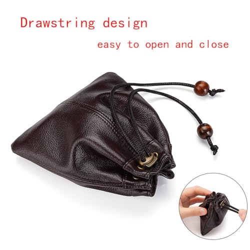 1 Pcs Mini Leather Drawstring Coin Purse Vintage Coin Bag, Coin Organizer, Change Holder, Drawstring Pouch for Men & Women3