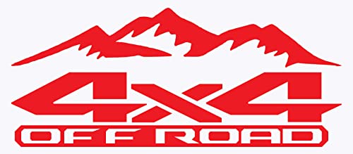 Image of 2 x Red 4x4 Off Road Mountains Bedside Vinyl Decals Fits New Dodge Ram 1500 2500 3500 Power Wagon