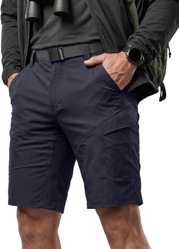 CQR Mens Quick Dry Stretch Hiking Cargo Shorts Lightweight Water Resistant Tactical Casual Golf & Outdoor with Pockets 1zip W/Belt Navy 36W x 10L