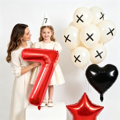 Image of TONIFUL 7th Birthday Balloons Kit 40 Inch Red Large Number 7 Foil Balloon