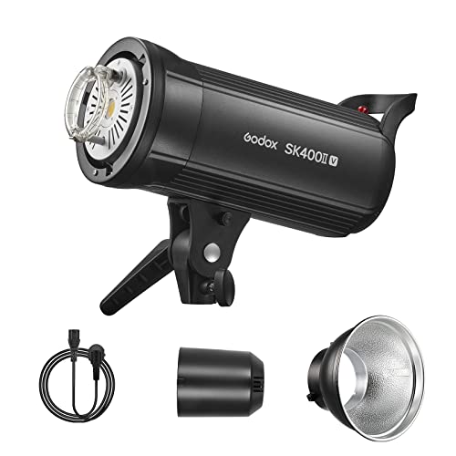 Godox SK400II-V Flash de Studio Professionnel GN65, 400Ws Studio Flash Puissant avec 10W 5700K COB LED Modeling Lampe, 40 Niveaux de Flash 2.4G sans Fil X System avec Bowens Mount