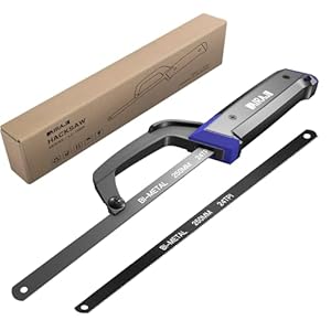 AIRAJ Junior Hacksaw,Compact Metal Saw,with 2 HSS Flexible Bi-Metal Saw Blades,Hacksaw for Metal,Wood,Plastic Cutting,Aluminum Alloy Frame,PP+TPR Rubber Handle,for Use in Confined Spaces