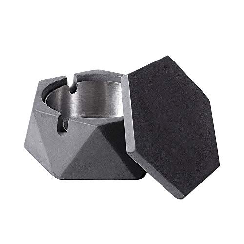 Anjing Cenicero de cerámica con tapa geométrica de diamante resistente al viento para el hogar o al aire libre ceniceros para cigarrillos gris