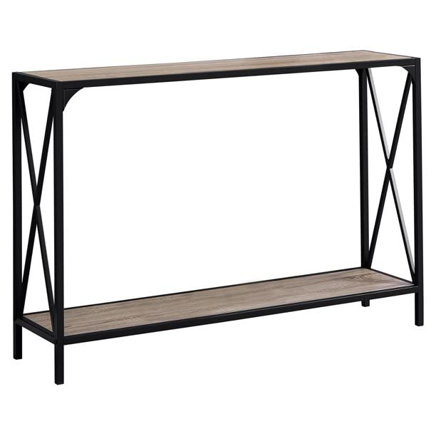 New Mark Impex Rectangular Cross Leg Console Table Modern Sofa Accent Table, Narrow Console Tables w/Metal Frame& Furniture Boards Panel, Living Room Hallway Entryway Table, (Black/Wooden) 1