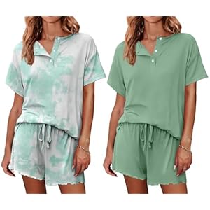 Ekouaer 2 Pack Womens Pajama Sets Short Sleeve Top with Shorts Soft Comfy Loungewear Sleepwear S-XXL