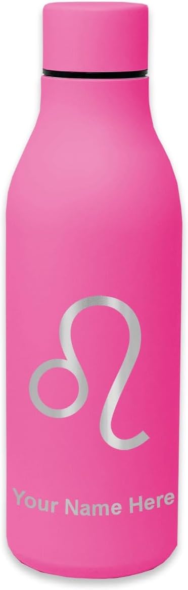 LaserGram Double Wall Stainless Steel Water Bottle, Zodiac Sign Leo, Personalized Engraving Included