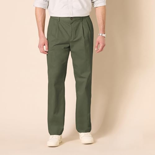 Amazon Essentials Men's Classic-Fit Wrinkle-Resistant Pleated Chino Pant, Olive, 40W x 30L - 5