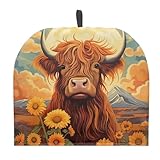 HELLHERO Highland Cow Tea Pot Cozy Insulated Tea Cozies Medium Tea Cosy Breakfast Pot Dust Cover Kettle Cosies for Home Kitchen Office Holiday Party Decor