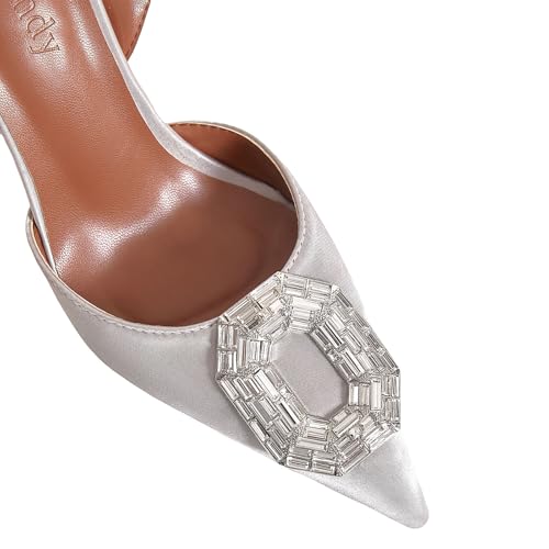 Vertundy Women's Rhinestone Slingback Pumps Pointed Toe Satin Crystal Stiletto High Heels Sandals Party Wedding Bride Pump Dress Shoes3