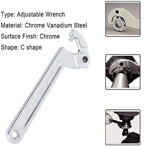 Image of AASONS Adjustable C Spanner Hook Wrench Tool Pin Wrench for Mechanical Equipments Vehicles Tighten Lock Nuts & Bearings, Round Head, 2 - 4 inch (51 to 121mm), Chrome-Vanadium Steel