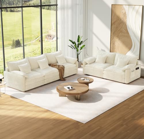 Image of Vesgantti 2 Piece Loveseat & 3 Seater Sofa Set, Modular Cloud Couch, Beige
