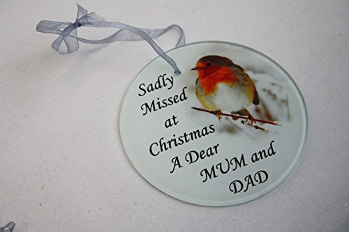 David Fischhoff Robin Christmas Tree Hanging Glass Memorial Ornament - Choice of Relative (Mum and Dad)